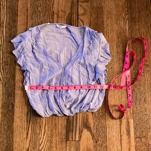 IVY + MAIN blue faux-wrap crop top